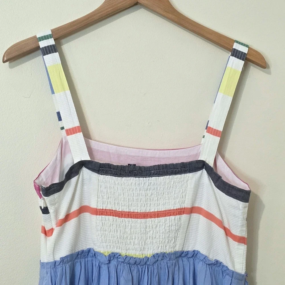 GAP Rainbow Striped Maxi Sun Dress Sz M Tiered Empire Waist Boho Cottage Coastal